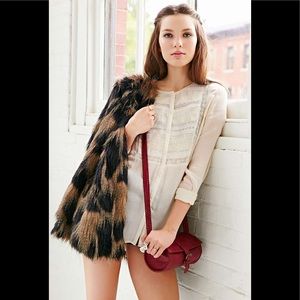 Sheer Lace Bib Button long sleeve Blouse cream